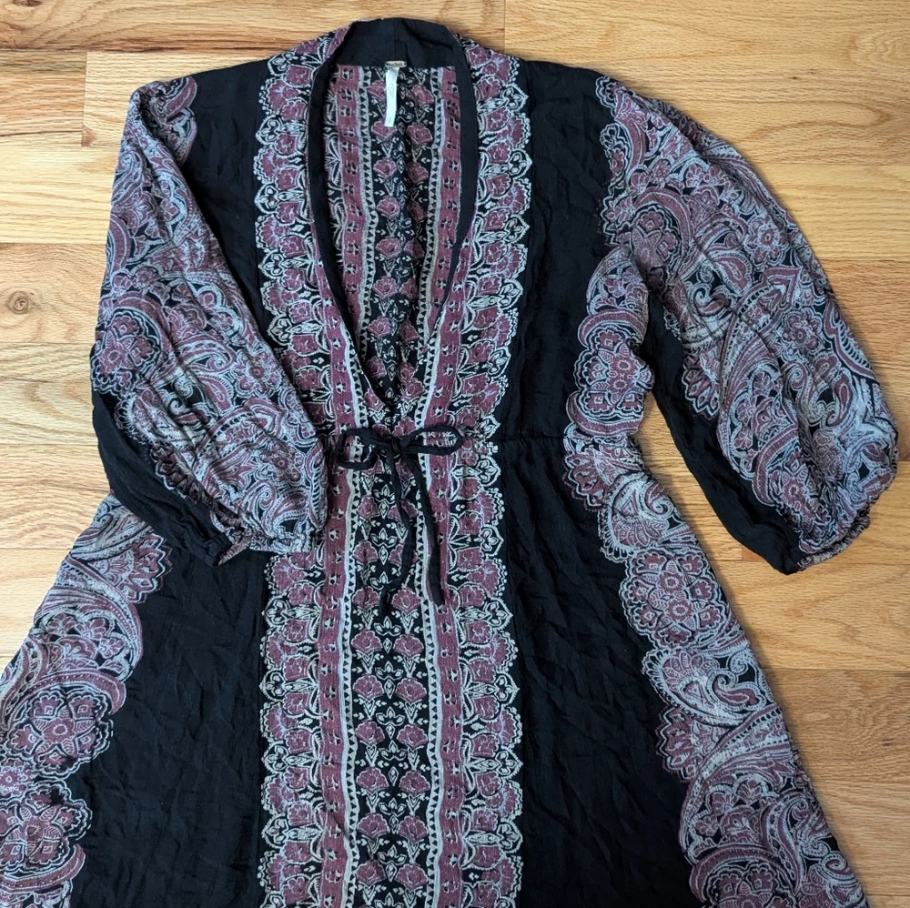 Free People Empire Waist Paisley Printed Boho Midi Dress Azalea Whimsigoth Fairy